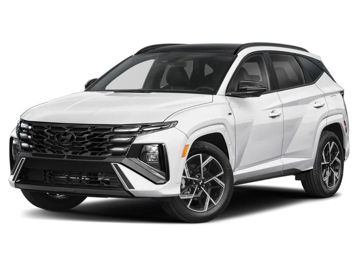 Vue avant du Hyundai Tucson Hybride 2026 blanc